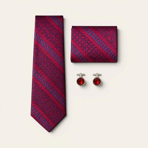 Pink Abstract Print Tie Set — Tie, Pocket Square, Cufflinks - FountainEarth