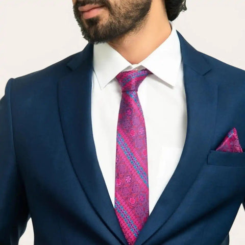 Pink Abstract Print Tie Set — Tie, Pocket Square, Cufflinks - FountainEarth