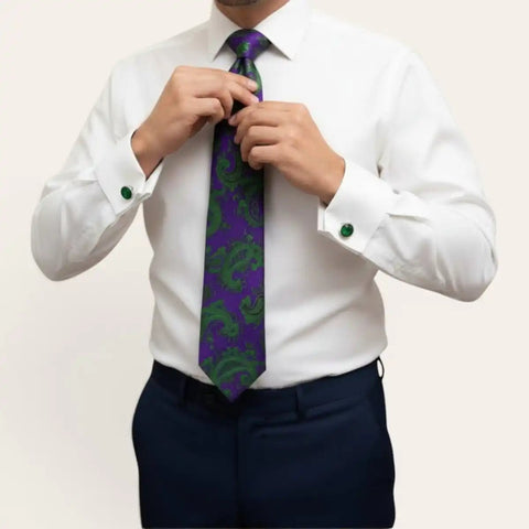 Purple Abstract Print Tie Set — Tie, Pocket Square, Cufflinks - FountainEarth