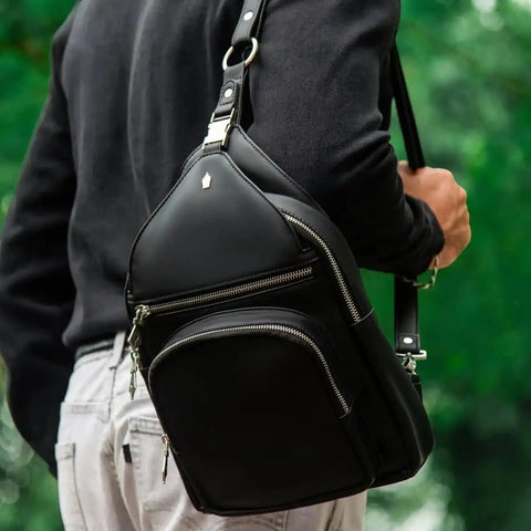 Recraft 2 - in - 1 Convertible Recycled Leather Bag — Backpack + Sling - FountainEarth