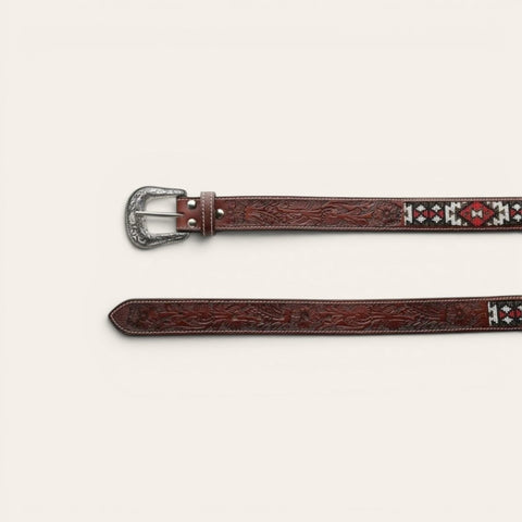 Red & White Diamond Beaded Belt - FountainEarth