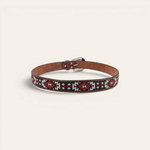 Red & White Diamond Beaded Belt - FountainEarth