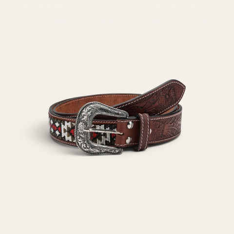Red & White Diamond Beaded Belt - FountainEarth