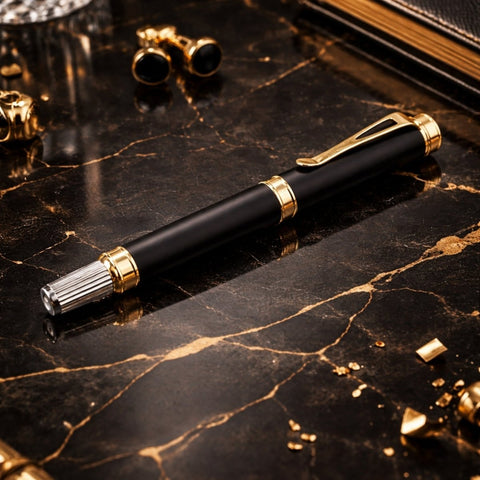 Royal Black Metal Roller Ball Pen with Magnetic Closure - FountainEarth
