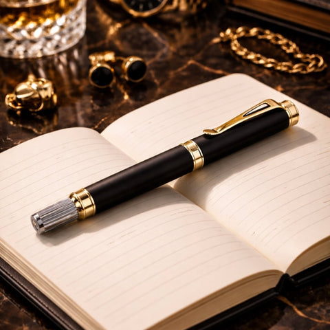 Royal Black Metal Roller Ball Pen with Magnetic Closure - FountainEarth