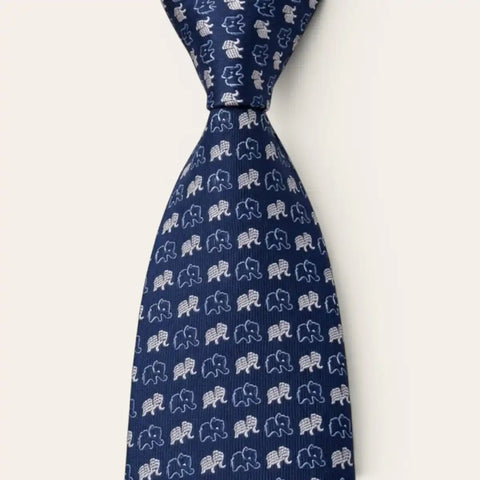 Royal Blue Elephant Print Tie Set — Tie, Pocket Square, Cufflinks - FountainEarth