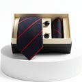 Royal Blue & Red Stripe Tie, Pocket Square and Cufflink Gift Set - FountainEarth
