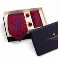 Ruby & Blue Paisley Tie, Pocket Square & Cufflink Set - FountainEarth