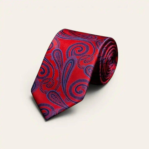 Ruby Paisley Tie Set — Tie, Pocket Square, Cufflinks - FountainEarth