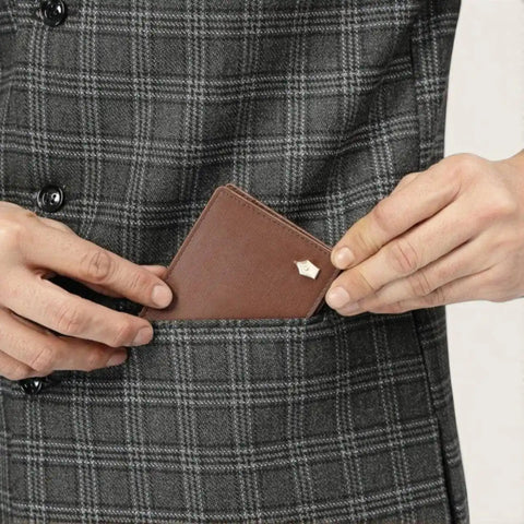 Saffiano Leather Slim Bifold Wallet for Men — 8 Cards, 1 cm Slim - FountainEarth