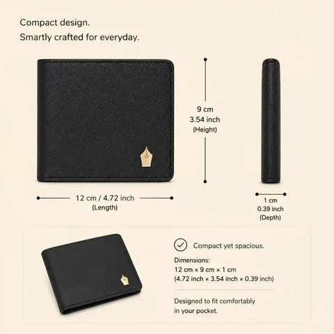 Saffiano Leather Slim Bifold Wallet for Men — 8 Cards, 1 cm Slim - FountainEarth