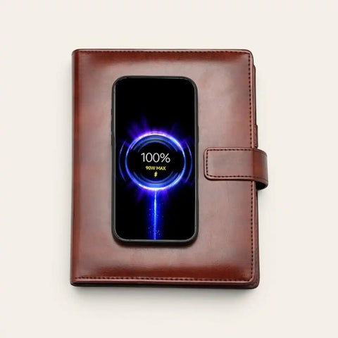 Smart Charging Diary + Brass Pen Desk Combo — Wireless + 10,000 mAh - FountainEarth