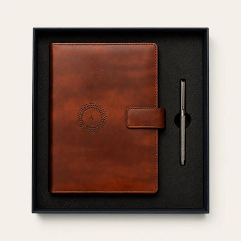 Smart Charging Diary + Brass Pen Desk Combo — Wireless + 10,000 mAh - FountainEarth