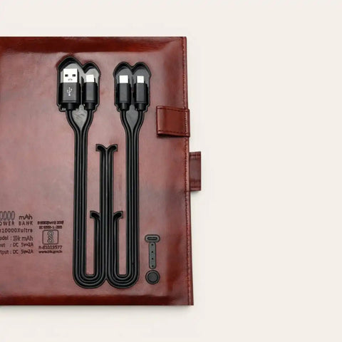 Smart Charging Diary Tan — Wireless + 10,000 mAh, A5 Leather - FountainEarth