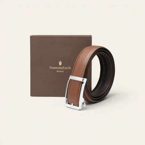 Smart Fit No - Hole Leather Belt — LWG - Certified, Locking Ratchet - FountainEarth