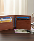 Zylah Men’s Slim Bifold in LWG - Certified Natural Leather | Signature Nib Emblem - FountainEarth