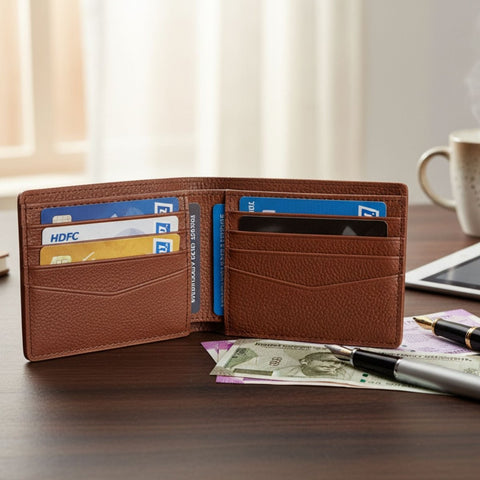 Zylah Men’s Slim Bifold in LWG - Certified Natural Leather | Signature Nib Emblem - FountainEarth